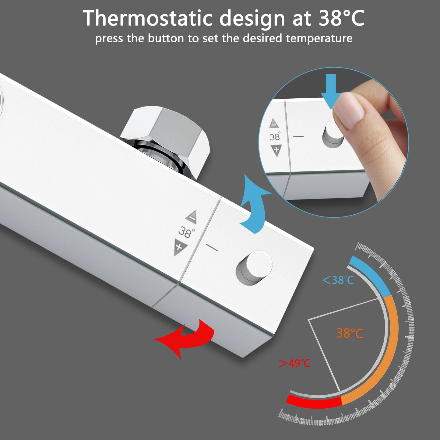 Doccia AICA con miscelatore termostatico e soffione quadrato 20x20a???cm in acciaio inox, regolabile in altezza, colori disponibili cromo o nero