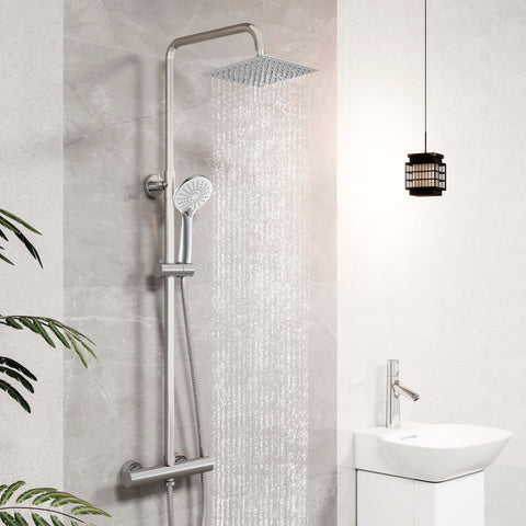 AICA Palo doccia con miscelatore termostatico, soffione quadrato 20x20cm in acciaio inox, regolabile in altezza, disponibile in cromo/nero