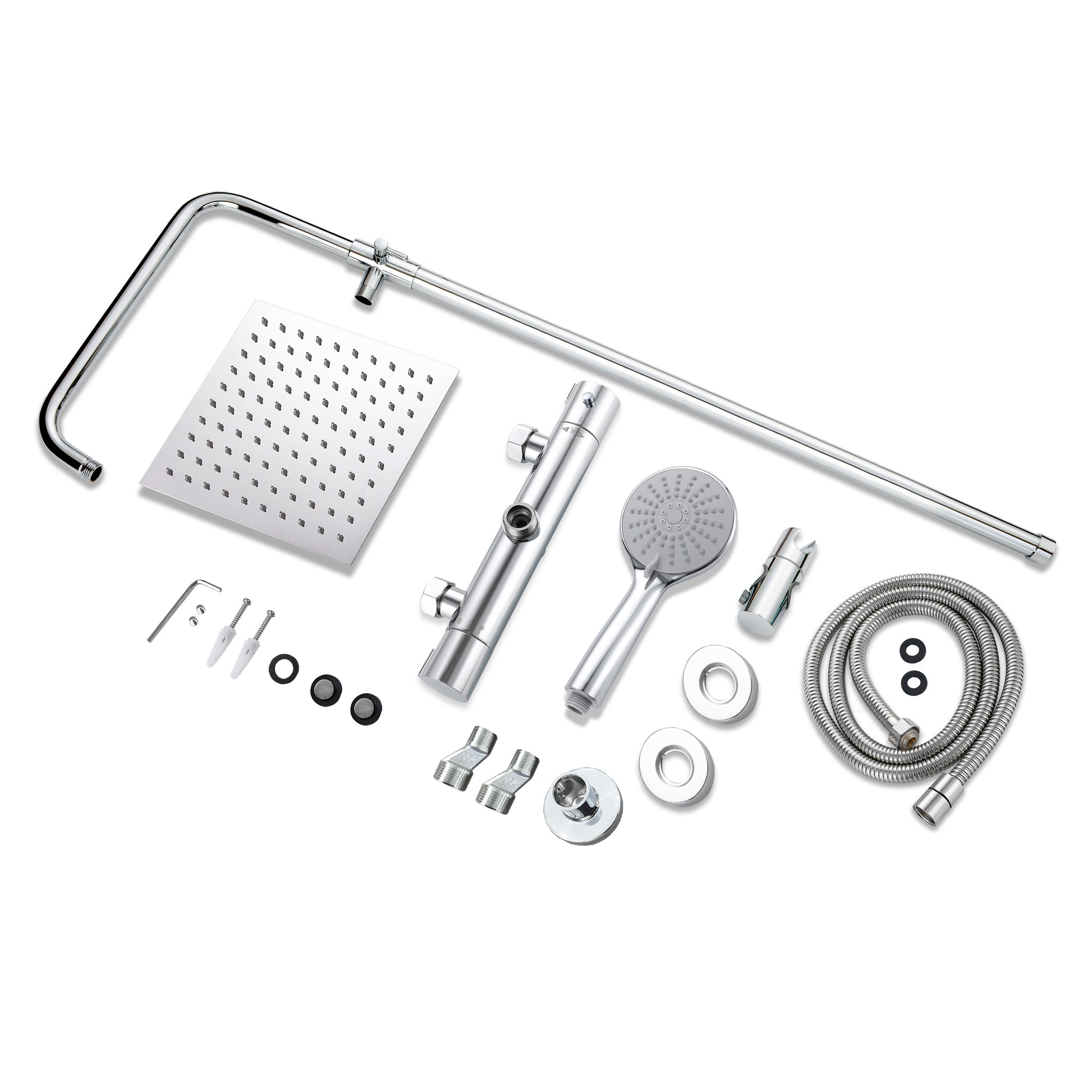 AICA Colonna doccia doccia con miscelatore termostatico, soffione quadrato 20x20cm in acciaio inox, regolabile in altezza, disponibile in cromo/nero