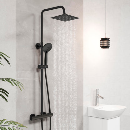 AICA Colonna doccia doccia con miscelatore termostatico, soffione quadrato 20x20cm in acciaio inox, regolabile in altezza, disponibile in cromo/nero