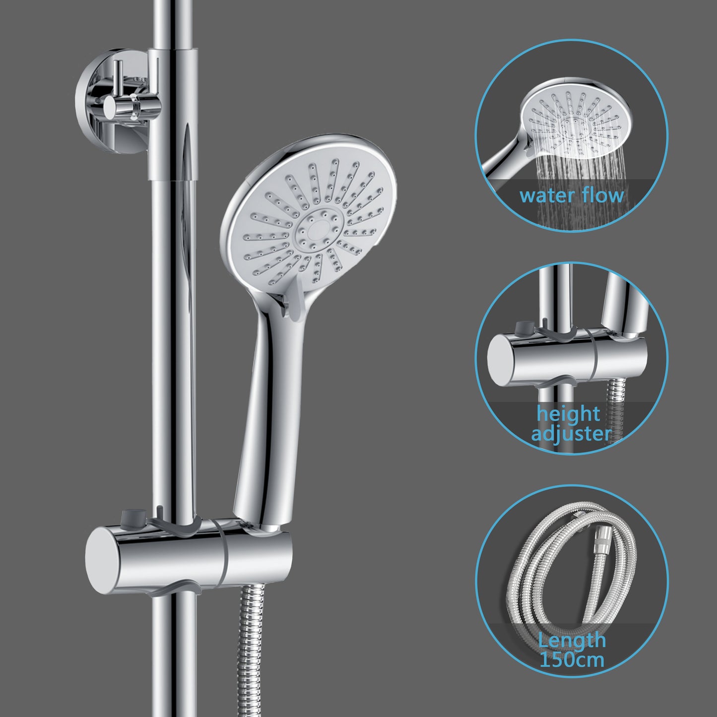 AICA Colonna doccia doccia con miscelatore termostatico, soffione quadrato 20x20cm in acciaio inox, regolabile in altezza, disponibile in cromo/nero