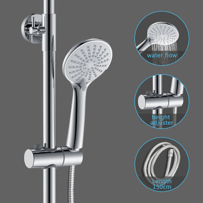 AICA Colonna doccia doccia con miscelatore termostatico, soffione quadrato 20x20cm in acciaio inox, regolabile in altezza, disponibile in cromo/nero