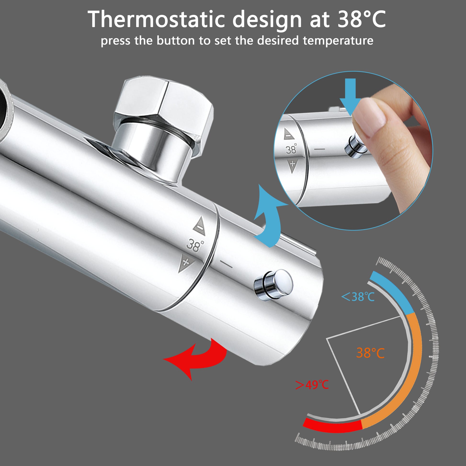 AICA Colonna doccia doccia con miscelatore termostatico, soffione quadrato 20x20cm in acciaio inox, regolabile in altezza, disponibile in cromo/nero