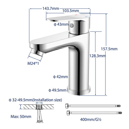 Aica Rubinetto Bagno Lavabo Durevole, Caldo e freddo, Cromata