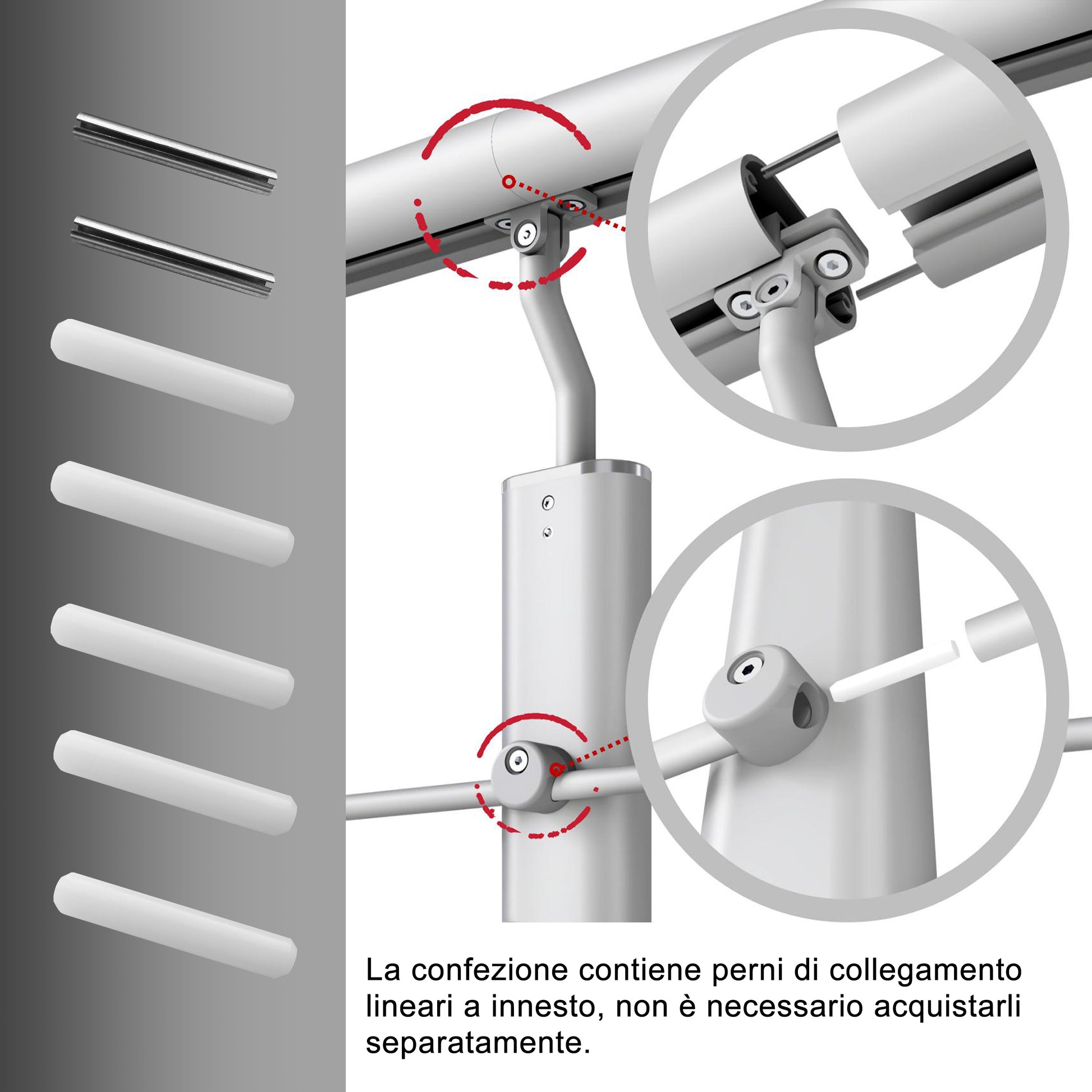 Ringhiera Parapetto in Alluminio Argento o Nero Opaco — Disponibile in 3 Misure: L. 100/150/200 cm — Montaggio a Pavimento per Interni ed Esterni#Argento