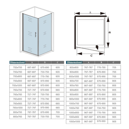 Aica 195 cm Box Doccia Angolare Porta Battente e Parete Fissa Vetro 6 mm Temperato Anticalcare Barra Stabilizzatrice