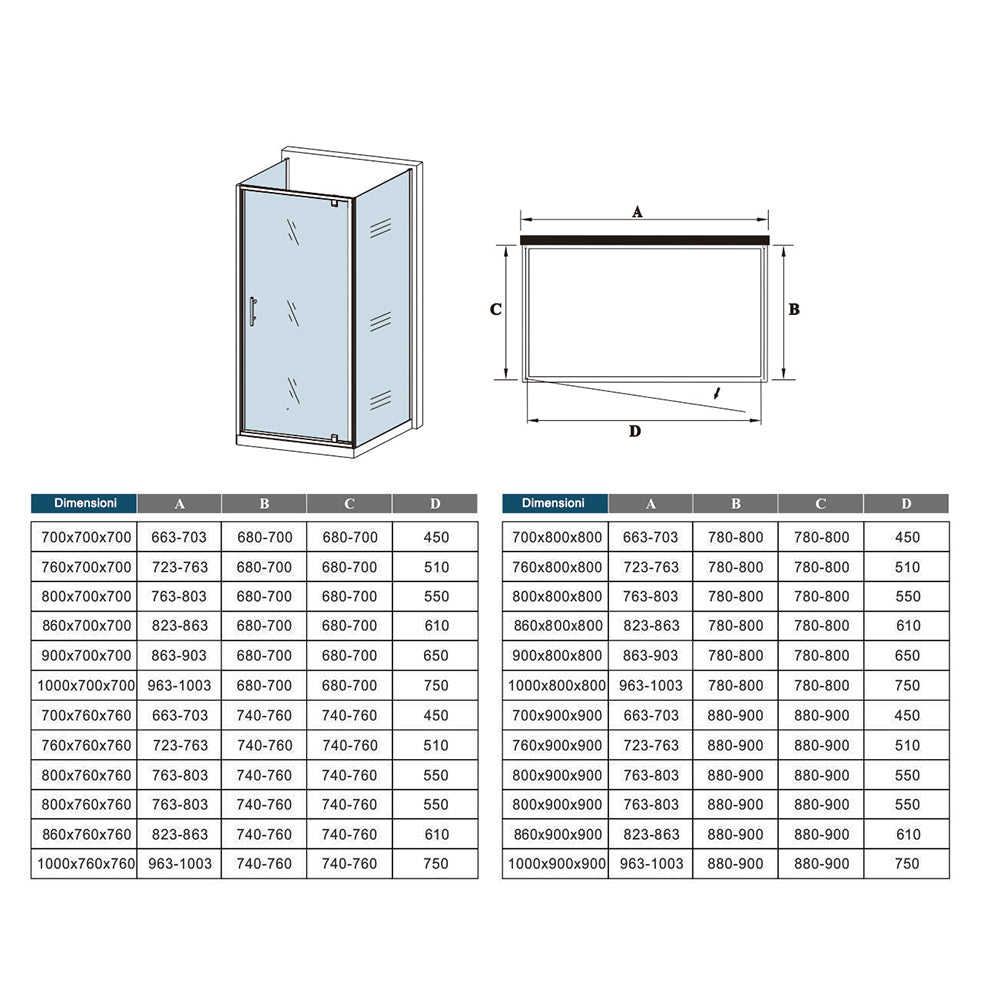 185cm Box Doccia a Tre Lati Porta Girevole Battente con Doppia Parete Fissa Vetro Temperato Trasparente 5mm Profilo Cromo Lucido