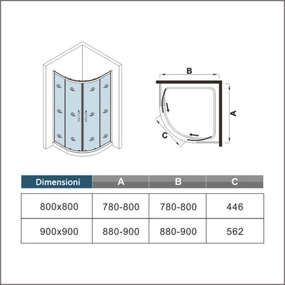 Box Doccia Semicircolare Ante Scorrevoli Vetro Temperato 5mm Trasparente Profilo Nero Opaco