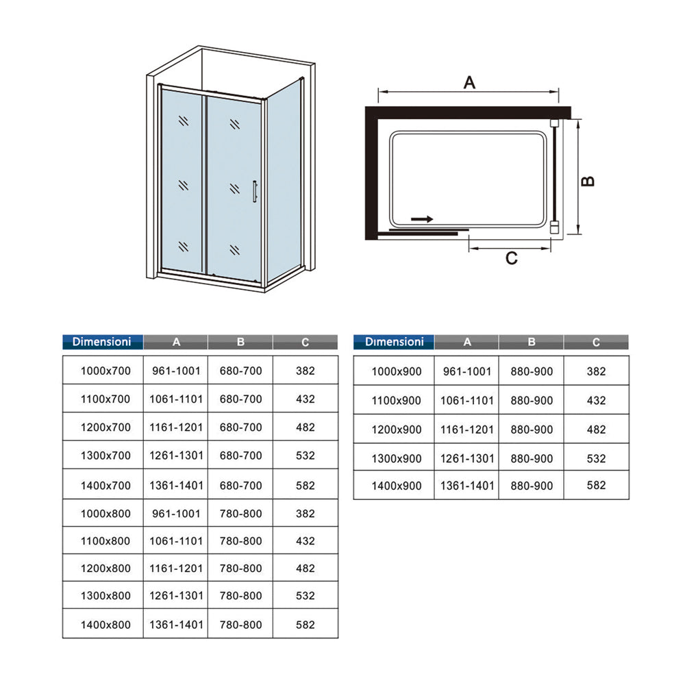120cm Box Doccia Angolare Porta Scorrevole con Parete Fissa Vetro Temperato 5mm Satinato Opaco H.185cm