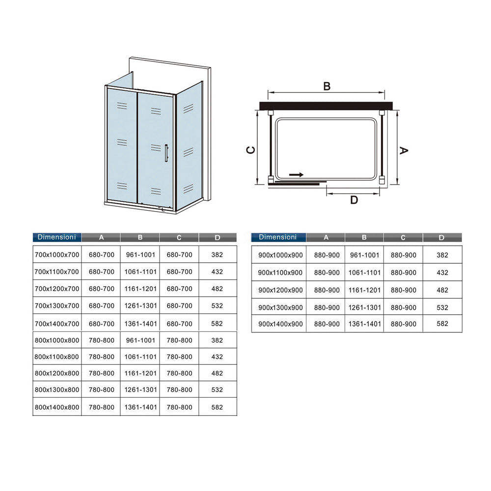 120cm Box Doccia a Tre Lati Porta Scorrevole con 2 Parete Fissa Vetro Temperato 5mm Satinato Opaco H.185cm