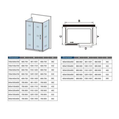 120cm Box Doccia a Tre Lati Porta Scorrevole con 2 Parete Fissa Vetro Temperato 5mm Satinato Opaco H.185cm