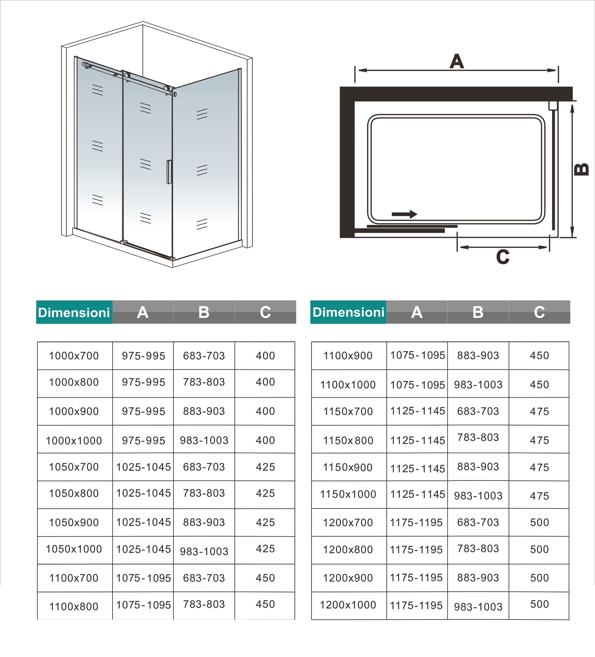 Box Doccia Angolare H.195 cm Porta Scorrevole con Parete Fissa Vetro 8 mm Temperato Anticalcare Trasparente Telaio Cromo Dorato