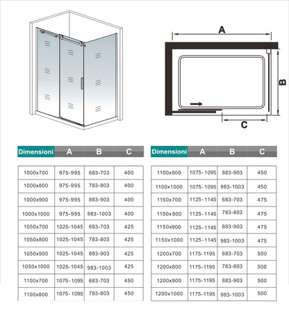 Box Doccia Angolare H.195 cm Porta Scorrevole con Parete Fissa Vetro 8 mm Temperato Anticalcare Trasparente Telaio Cromo Dorato