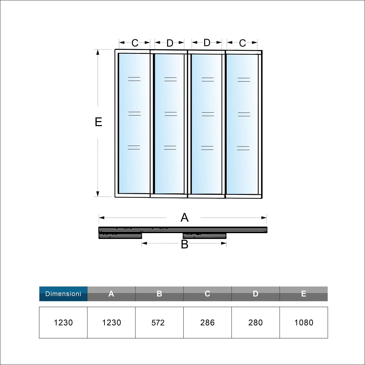 Vetrata Scorrevole Interna 123x108 cm in Vetro Temperato 4 Lastre Corniciate Profilo Nero Opaco Divisorio da Casa