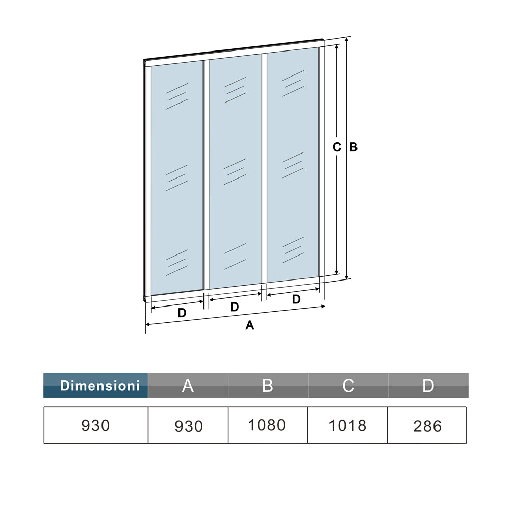 Parete Vetrata Interna 93x108cm in Vetro Temperato Trasparente da 4mm 3 Lastre Corniciate Profilo Nero Opaco Divisorio da Casa
