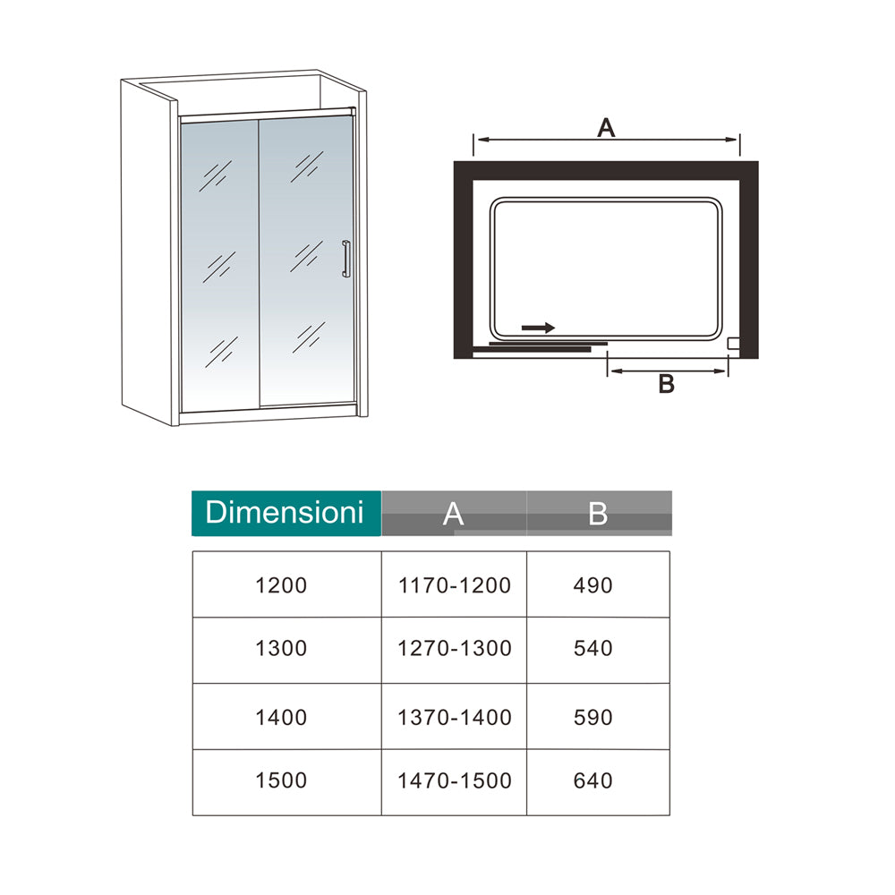 Box Doccia Per Nicchia Porta Scorrevole in Vetro 8mm Temperato Trasparente Anticalcare Profilo Nero Opaco Softclose