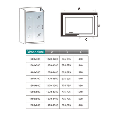 195cm Box Doccia Angolare Porta Scorrevole con Parete Fissa Vetro 8mm Temperato Anticalcare Trasparente Profilo Nero Opaco Softclose