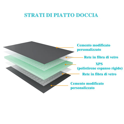 Piatto Doccia da Piastrellare Tagliabile in Estruso Rigida Polistirene Varie Dimensioni spessore di 4 cm Sifone Piletta e Tubo inclusi