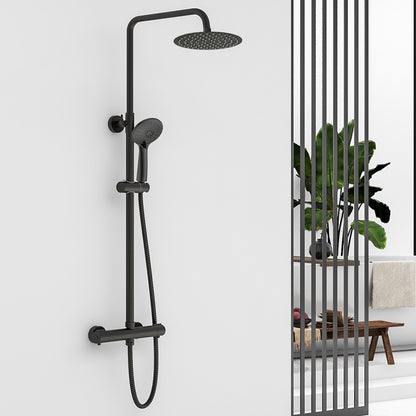 AICA Colonna Doccia con Miscelatore Termostatico, Rubinetto Doccia 300x45mm, Soffione Doccia Tondo in Acciaio Inox 25cm, Altezza Regolabile, Set Doccia Completo, Cromato o Nero opaco Nero opaco