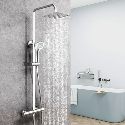 AICA Colonna Doccia con Miscelatore Termostatico, Set Doccia Completo, Rubinetto Doccia, Soffione Doccia Quadrato in Acciaio Inox, Altezza Regolabile, Matt Black / Cromato Cromato