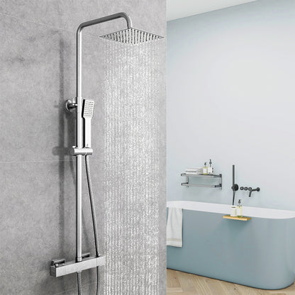 AICA Colonna Doccia con Miscelatore Termostatico, Rubinetto Doccia, Soffione Doccia Quadrato in Acciaio Inox, Altezza Regolabile, Set Doccia Completo, Matt Black / Cromato Cromato