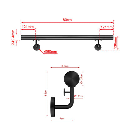 Corrimano Inox 304 nero opaco 80-100-120-150-180-200-220-240 cm per Scale Interne ed Esterne 80cm Black