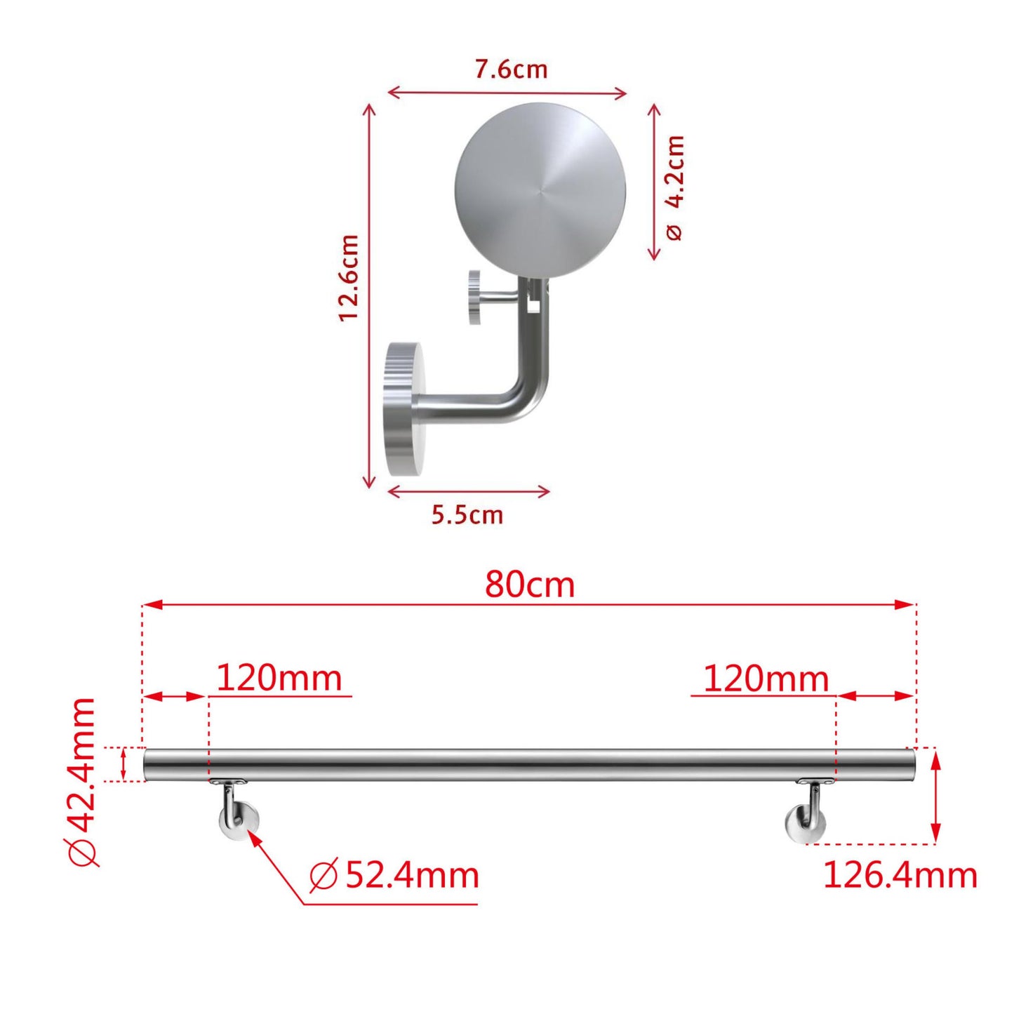 Corrimano in acciaio inox 304 spazzolato 80/100/120/150/180/200cm per interni ed esterni scale 80cm