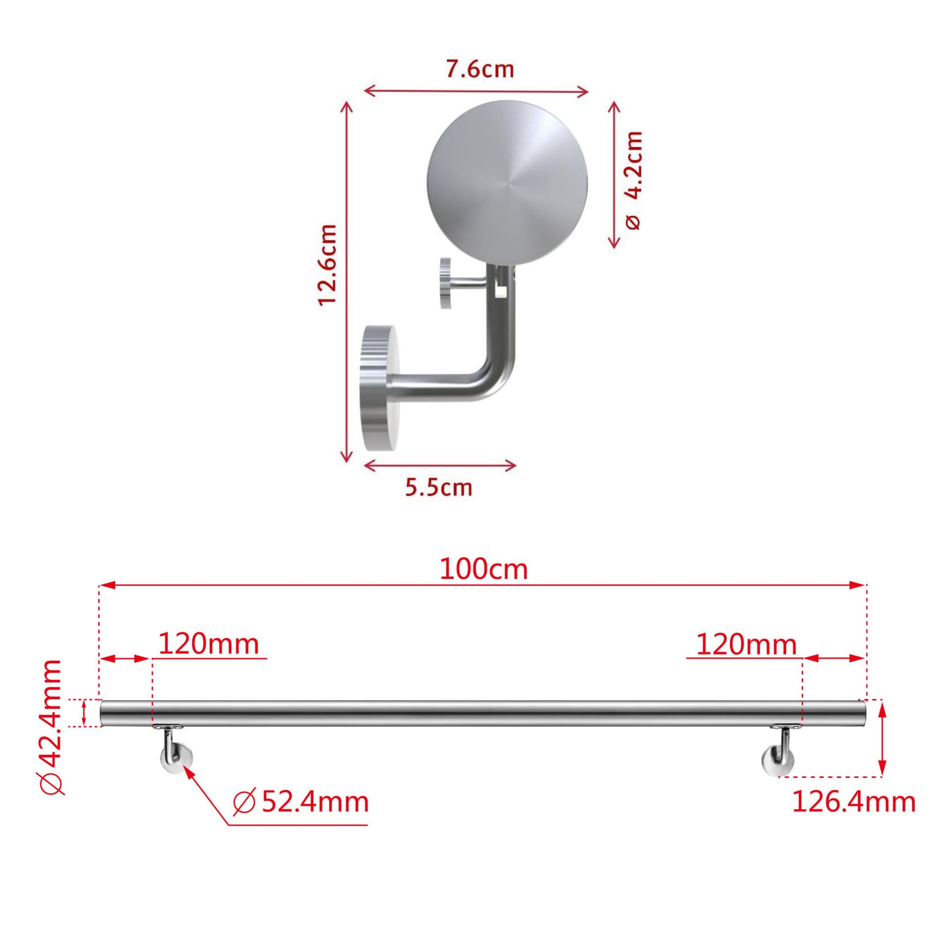 Corrimano in acciaio inox 304 spazzolato 80/100/120/150/180/200cm per interni ed esterni scale 100cm