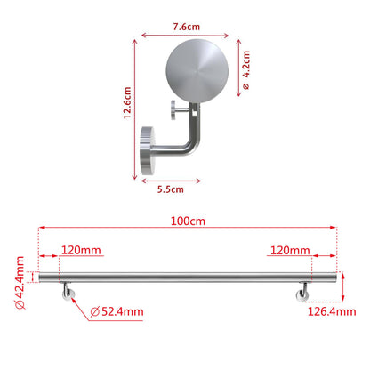 Corrimano in acciaio inox 304 spazzolato 80/100/120/150/180/200cm per interni ed esterni scale 100cm