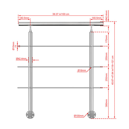 Kit ringhiera in acciaio inox 304 con montaggio laterale, lunghezze 100–240 cm, 3 traverse, espandibile con giunzioni