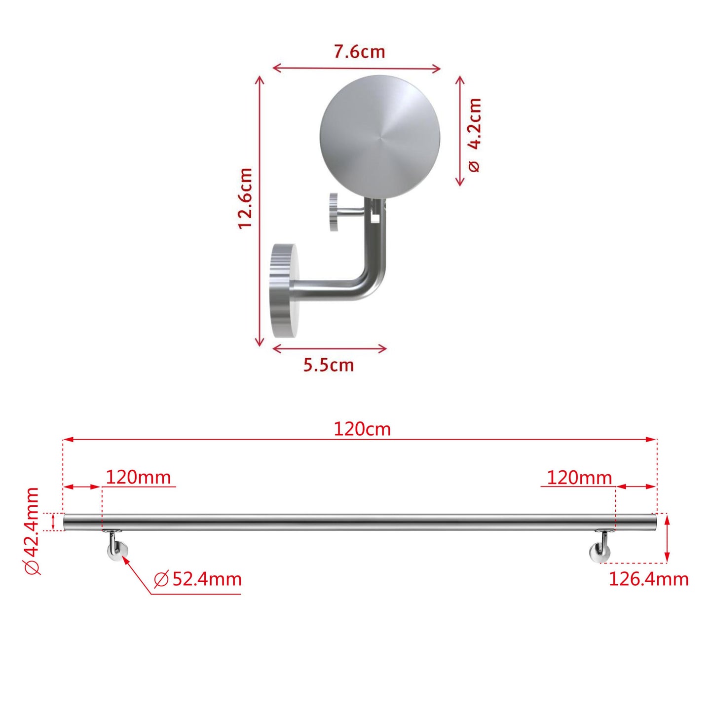Corrimano in acciaio inox 304 spazzolato 80/100/120/150/180/200cm per interni ed esterni scale 120cm
