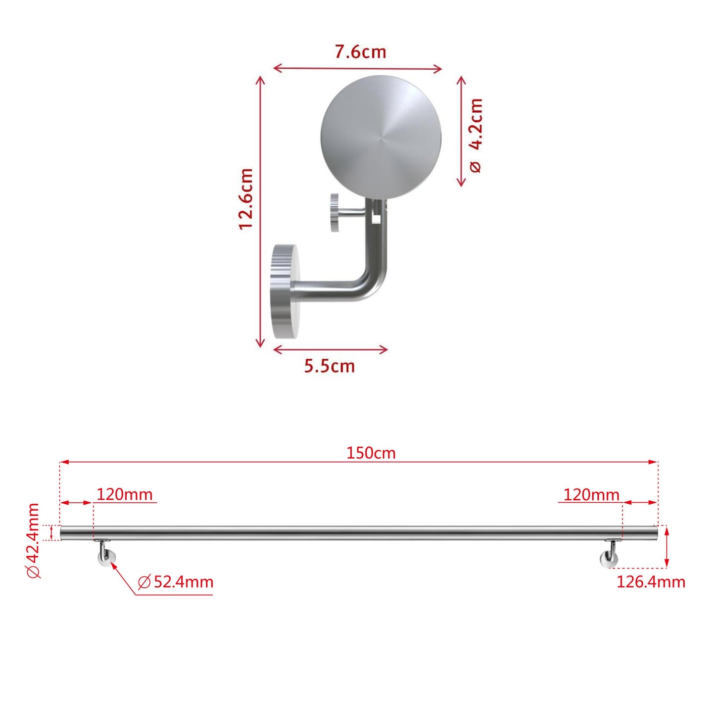 Corrimano in acciaio inox 304 spazzolato 80/100/120/150/180/200cm per interni ed esterni scale 150cm
