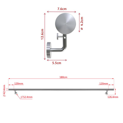 Corrimano in acciaio inox 304 spazzolato 80/100/120/150/180/200cm per interni ed esterni scale 180cm