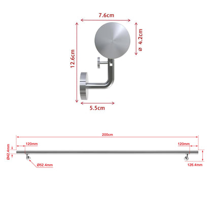 Corrimano in acciaio inox 304 spazzolato 80/100/120/150/180/200cm per interni ed esterni scale 200cm