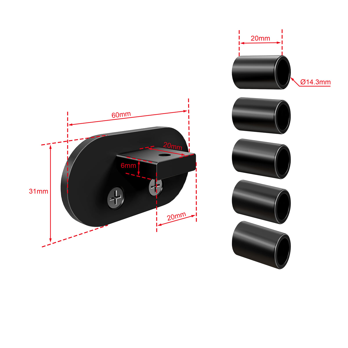 Kit connettori per attacco a parete per ringhiera in alluminio, Nero Opaco / Argento Opaco Nero