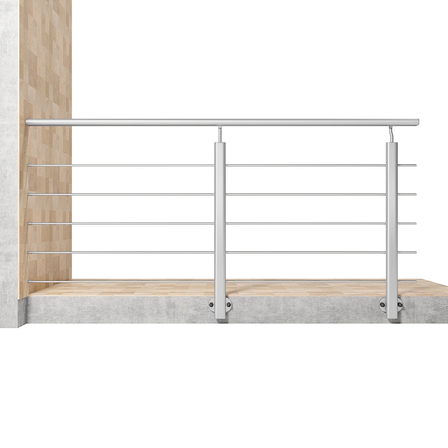 Ringhiera Parapetto in Alluminio Nero Opaco o Argento Opaco L. 100/150/200 cm a Montaggio a Parete, con supporto di collegamento a Parete Argento 200cm#Argento