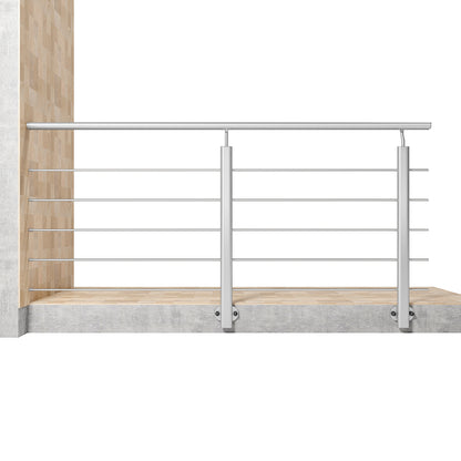 Ringhiera Parapetto in Alluminio Nero Opaco o Argento Opaco L. 100/150/200 cm a Montaggio a Parete, con supporto di collegamento a Parete Argento 200cm#Argento