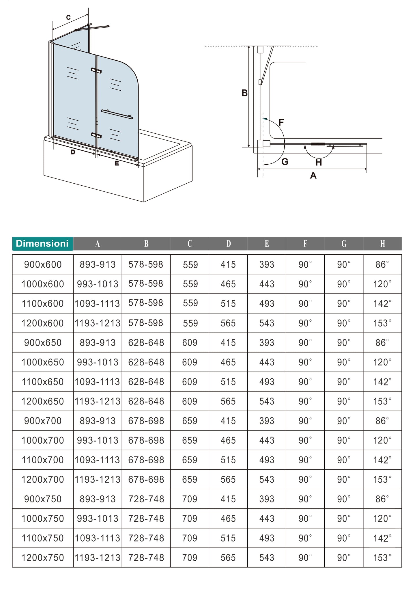 Parete Doccia Sopravasca Angolare 2 Ante Pieghevoli con Parete Laterale 65/70/75/80cm Vetro Temperato 6 mm Anticalcare Portasciugamani Cromato Lucido