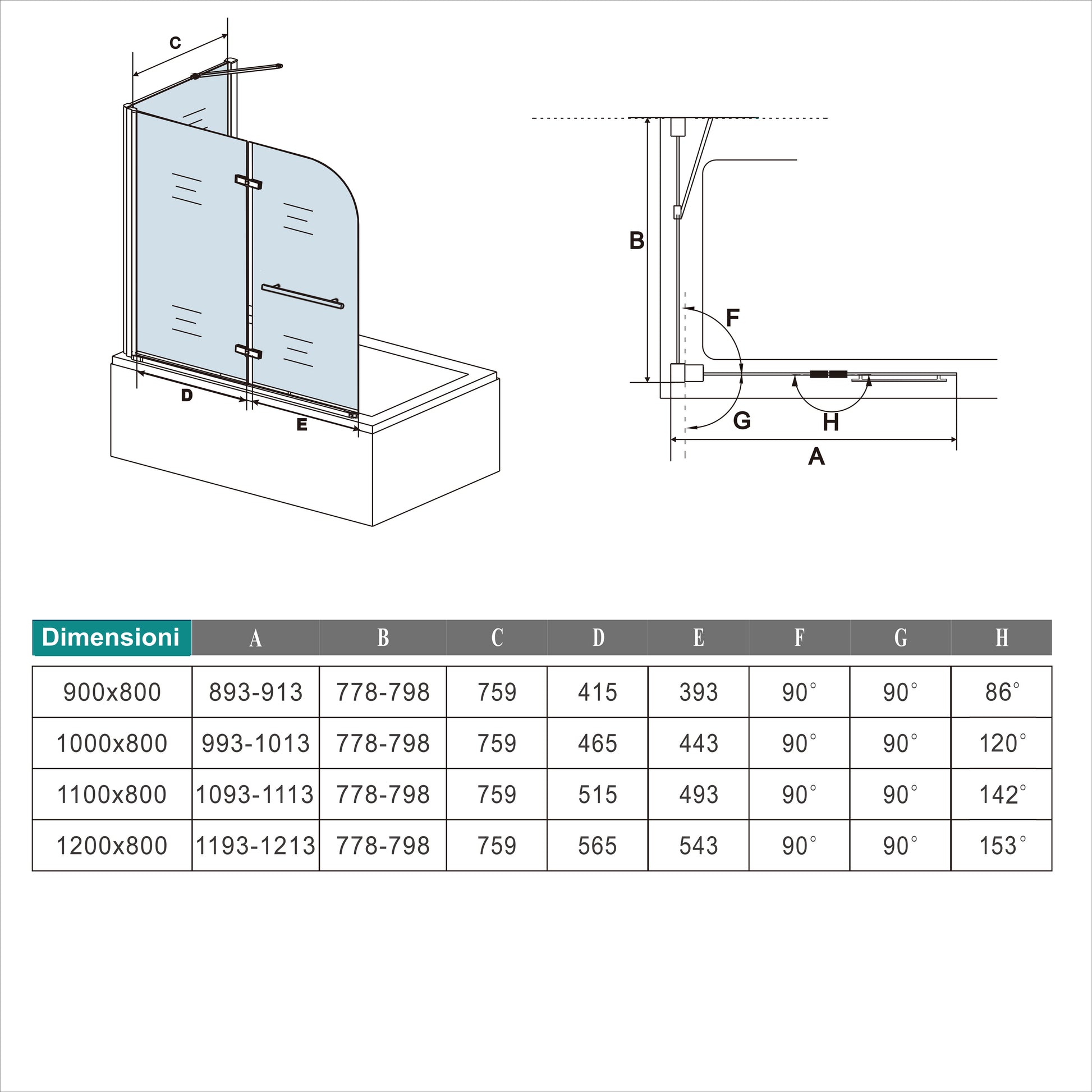 Parete Doccia Sopravasca Angolare 2 Ante Pieghevoli con Parete Laterale 65/70/75/80cm Vetro Temperato 6 mm Anticalcare Portasciugamani Cromato Lucido