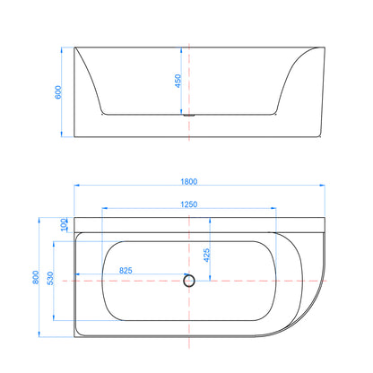 Vasca da Bagno a Isola in Acrilico 165x75x60 cm /180x80x60 cm Semi-Freestanding Colore Bianco Angolo a Parete verso Sinistro/Destro