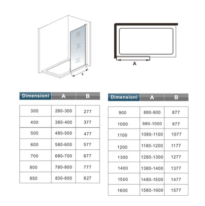 Aica Box Doccia Walk In Parete Fissa Con Barra Stabilizzatrice Vetro 8mm Temperato Trasparente Anticalcare
