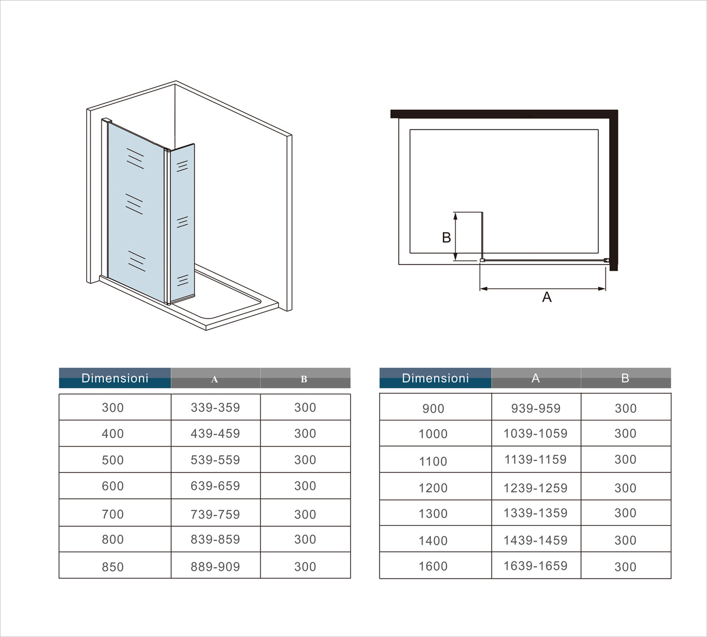 Box Doccia Walk in Due Pareti una Fissa+una Mobile Vetro 8mm Temperato Trasparente Anticalcare Barra Stabilizzatrice Nero Opaco