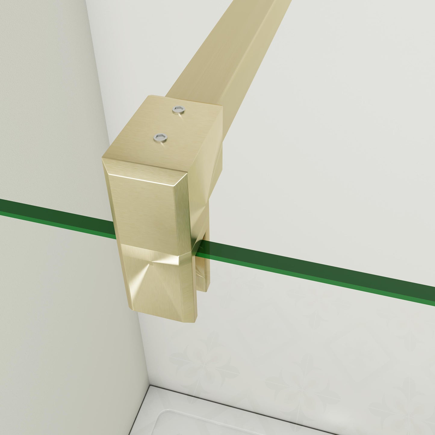 Box Doccia Walk In 50-120x200 cm Parete Fissa Vetro 8/10 mm Trasparente Anticalcare Oro Spazzolato Barra Stabilizzatrice 140 cm
