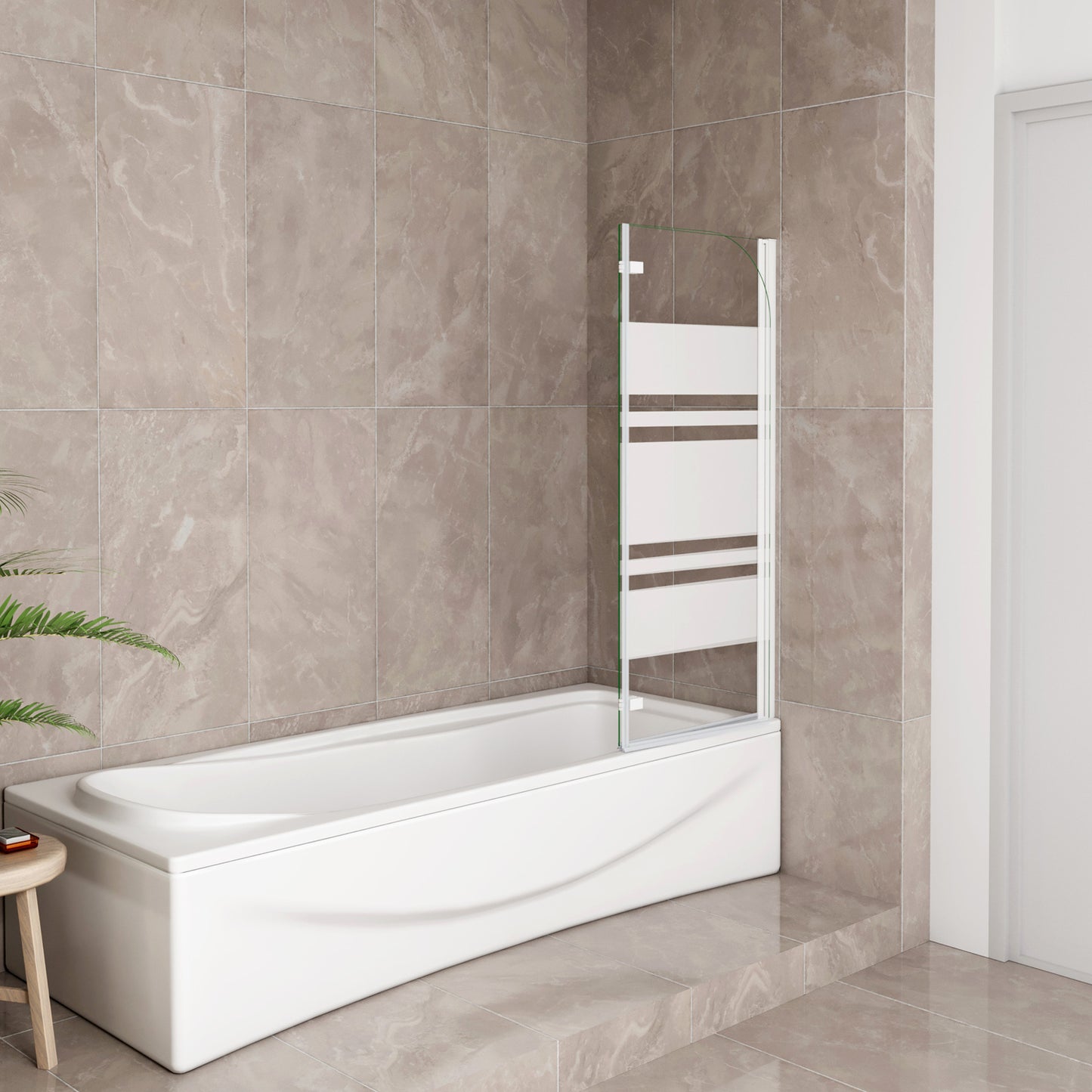 Sopravasca 90-120x140 cm Parete per Vasca da Bagno 2 Ante Movibili Montaggio Verso Destro Vetro 6 mm Temperato Anticalcare Serigrafia Bianca
