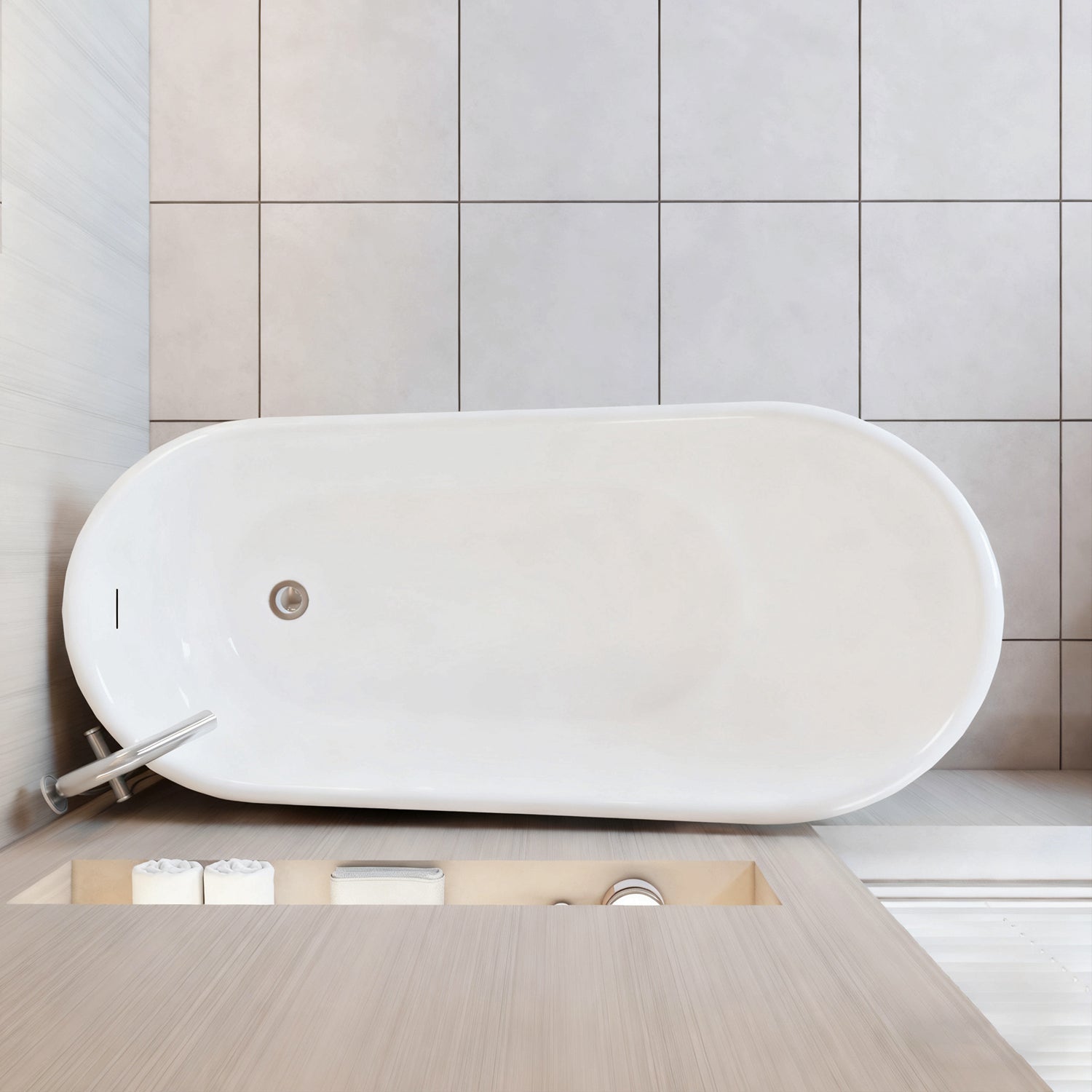 Vasca da Bagno a Isola Freestanding in Acrilico da 160x72x73 cm/170x78x73, Colore Bianco, Forma di Ovale Irregolare
