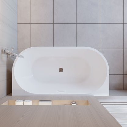 Vasca a Isola o da Parete 150x75x58 cm/170x80x60cm Vasca da Bagno Semi-Freestanding in Acrilico Bianco Ovale