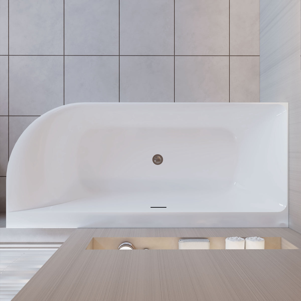 Vasca da Bagno a Isola in Acrilico 165x75x60 cm /180x80x60 cm Semi-Freestanding Colore Bianco Angolo a Parete verso Sinistro/Destro