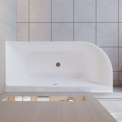 Vasca da Bagno a Isola in Acrilico 165x75x60 cm /180x80x60 cm Semi-Freestanding Colore Bianco Angolo a Parete verso Sinistro/Destro