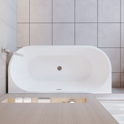 Vasca a Isola o da Parete 150x75x58 cm/170x80x60cm Vasca da Bagno Semi-Freestanding in Acrilico Bianco Ovale