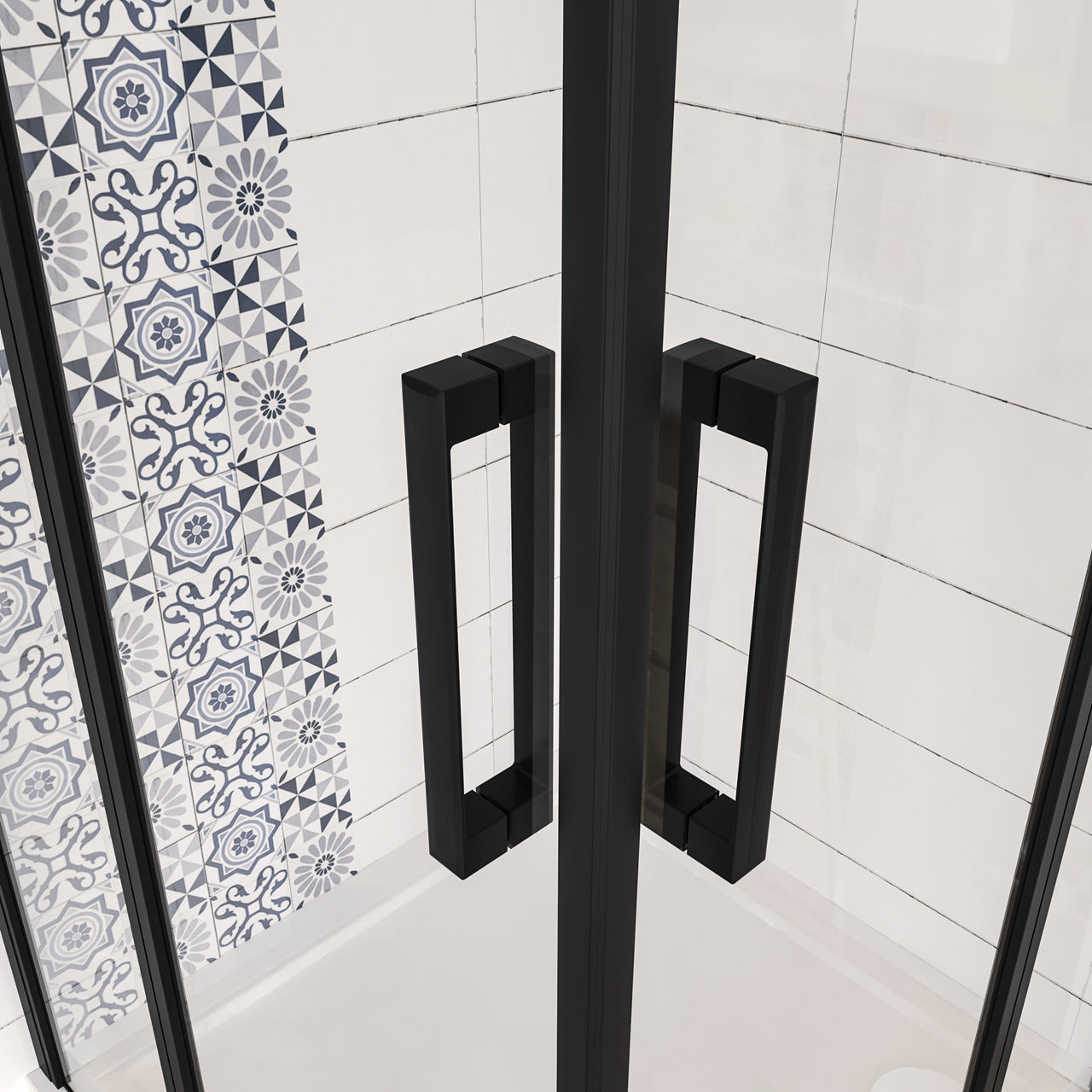 Box Doccia Angolare 80/90/100/120x80/90/100/120 cm H.185 cm Doppia Porta Battente in Vetro Temperato Trasparente Anticalcare 6 mm Profilo Nero Opaco